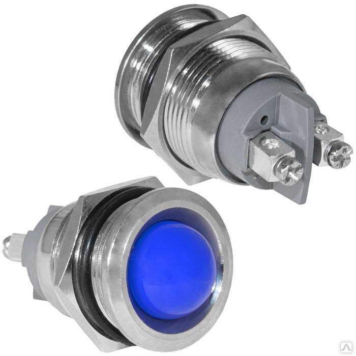 Индикатор антивандальный RUICHI GQ19SR-B, цвет синий, точечный излучатель, 12-24 В, 15 мА, гибкие выводы