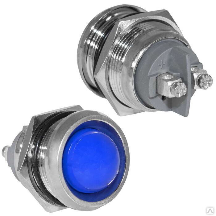 Индикатор антивандальный RUICHI GQ22SR-B, цвет синий, точечный излучатель, 12-24 В, 15 мА, гибкие выводы