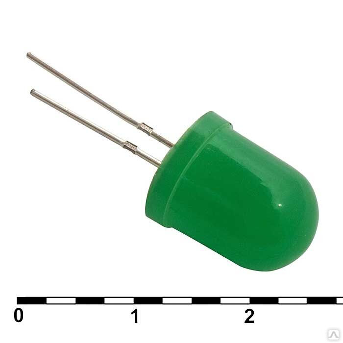 Светодиод RUICHI, 10 мм, зеленый, угол излучения 20 градусов
