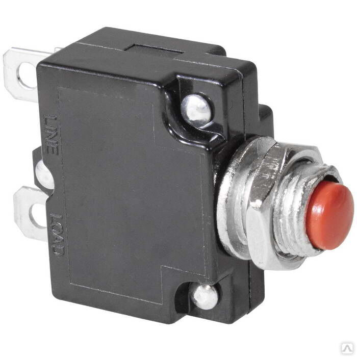 Автоматический выключатель RUICHI L-MZ, 43х28х13.2 мм, 30 А, постоянный и переменный ток, корпус черный, кнопка красная