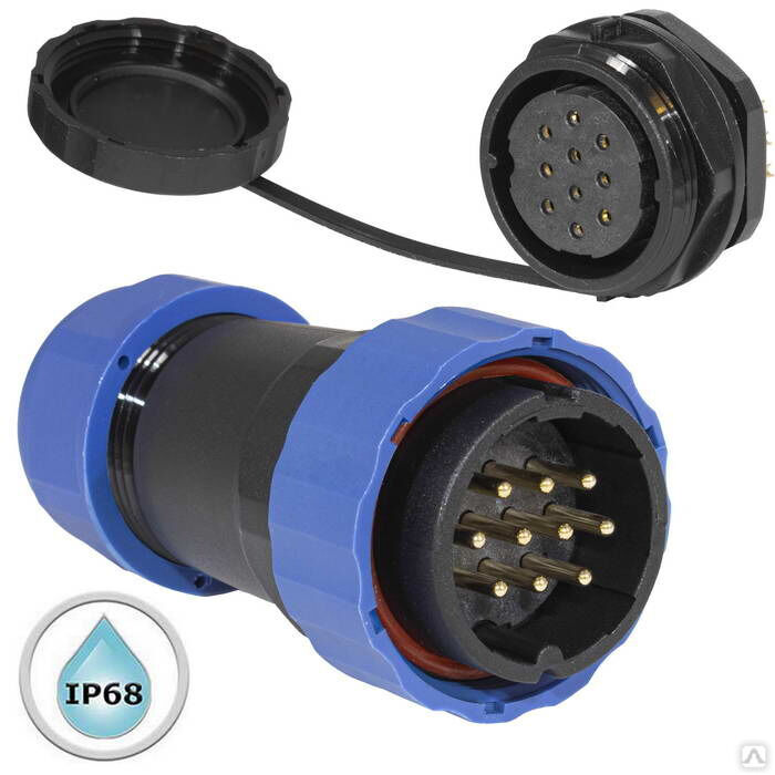 Герметичный разъем (комплект) с заглушкой SZC 28 10P-M-FB, вилка-розетка, 10 контактов, диаметр входящего кабеля 15 мм