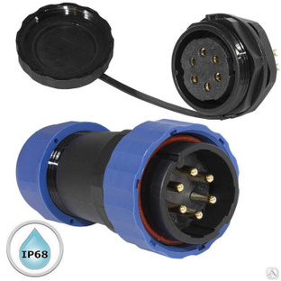 Герметичный разъем (комплект) с заглушкой SZC 28 6P-M-FB, вилка-розетка, 6 контактов, диаметр входящего кабеля 15 мм 
