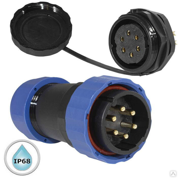Герметичный разъем (комплект) с заглушкой SZC 28 6P-M-FB, вилка-розетка, 6 контактов, диаметр входящего кабеля 15 мм