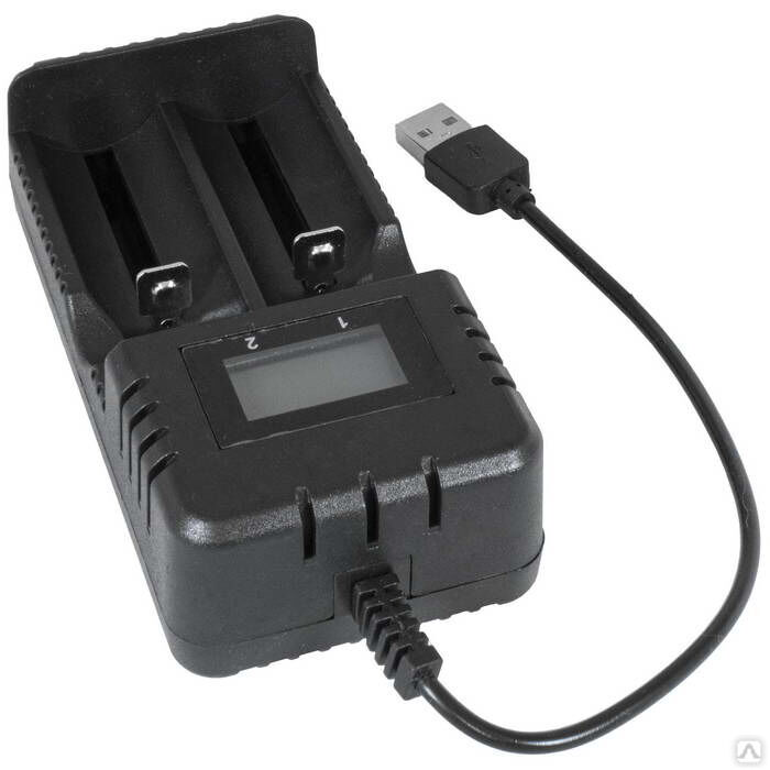 USB зарядное устройство для литий-ионных аккумуляторов RUICHI S-18655, на 2 аккумулятора, 122х62х35 мм, 2400 мА, 220 В