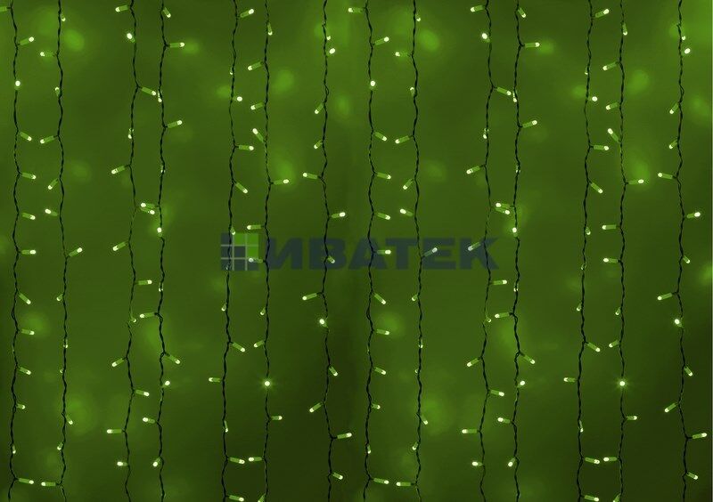Гирлянда новогодняя "Светодиодный Дождь" 2х1,5м, постоянное свечение, Белый провод, 220В, диоды Зелёные