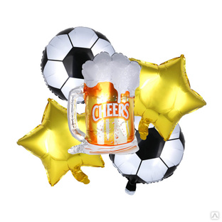 Набор шаров воздушных фольгированных, футбол, пиво, 6 шт, 23x18 см #1
