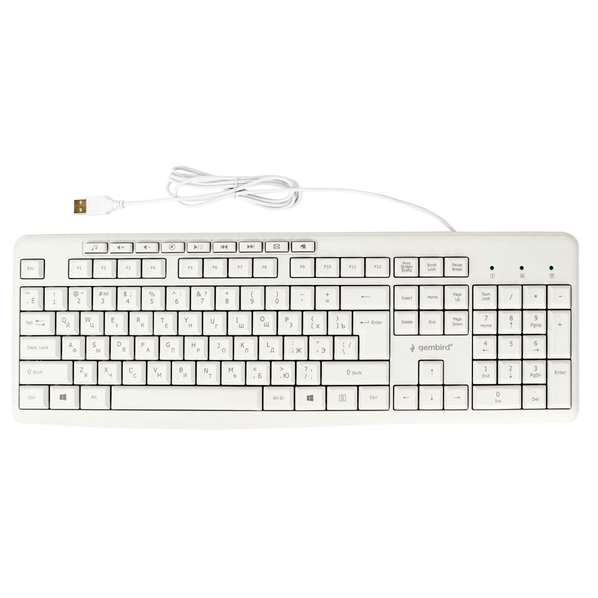 Клавиатура проводная Gembird KB-8430M, мембранная, 113 клавиш, мультимедиа, 9 доп. клавиш, кабель 1.5м, белая 1