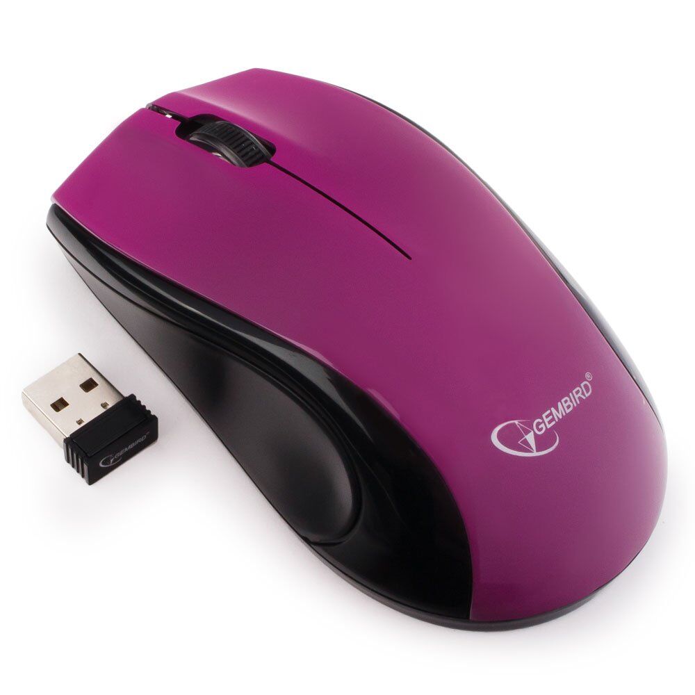 Мышь компьютерная беспроводная Gembird MUSW-320-P, 3кн., резиновое колесо, 1000DPI, фиолетовый