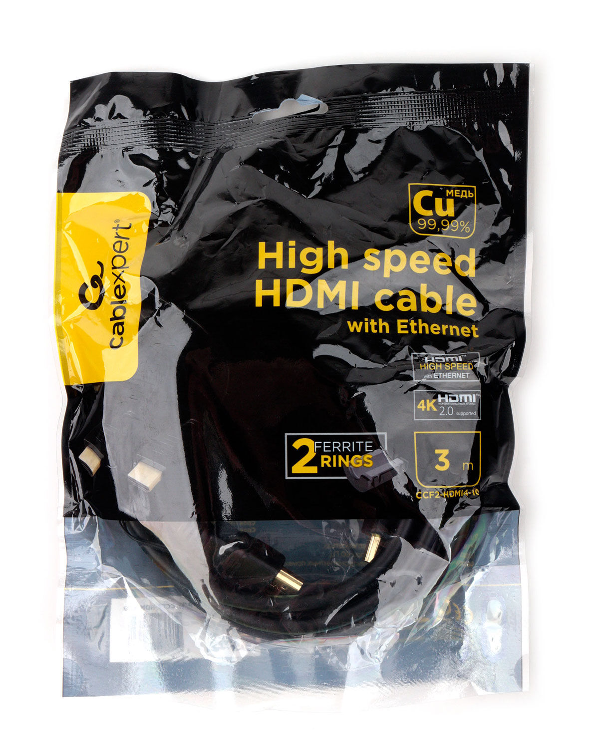 Шнур шт.HDMI - шт.HDMI v2.0 3,0м медь, с ферритовыми фильтрами Cablexpert 2