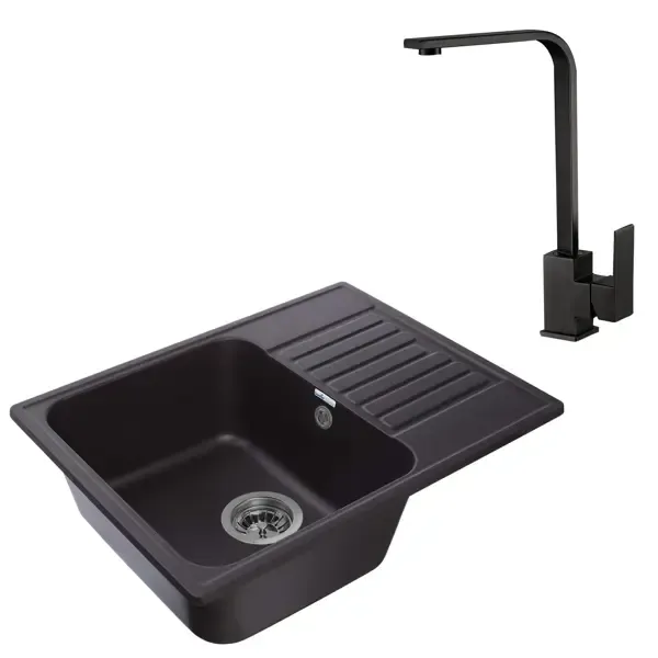Комплект кухонной мойки и смесителя Granfest 13 черный/HB70803-7 кварцевый песок цвет черный