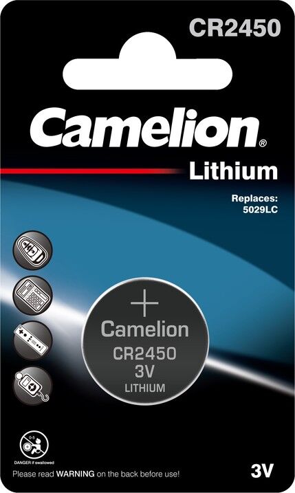 Батарейка дисковая литиевая тип CR2450, Camelion (1шт в блистере)