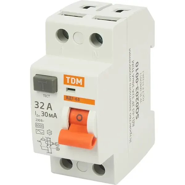 УЗО Tdm Electric ВД1-63 2P 32 A 30 мА 4.5 кА AC SQ0203-0010 TDM ELECTRIC