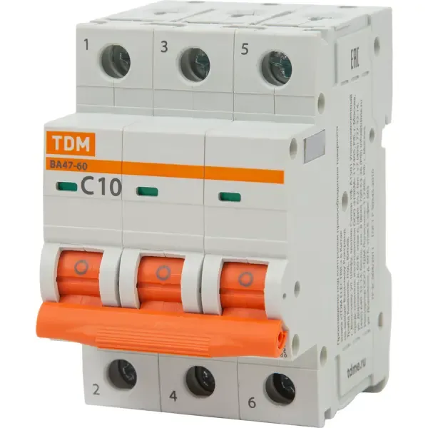 Автоматический выключатель TDM Electric ВА47-60 3P C10 А 6 кА SQ0223-0107 TDM ELECTRIC
