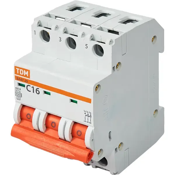 Автоматический выключатель TDM Electric ВА47-29 3P C16 А 4.5 кА SQ0206-0109 TDM ELECTRIC