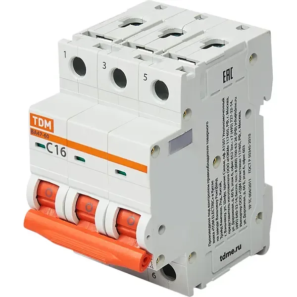 Автоматический выключатель TDM Electric ВА47-60 3P C16 А 6 кА SQ0223-0109 TDM ELECTRIC