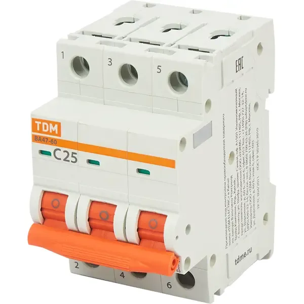 Автоматический выключатель TDM Electric ВА47-60 3P C25 А 6 кА SQ0223-0111 TDM ELECTRIC