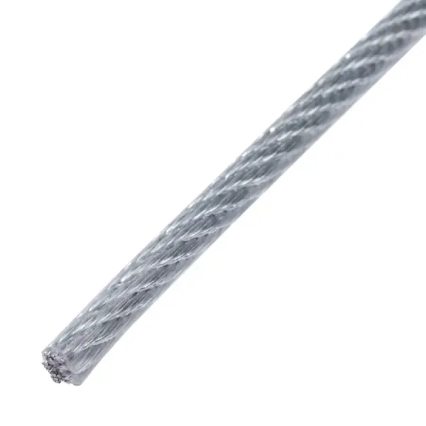 Трос стальной в ПВХ DIN 3055 2 мм цвет серебро, на отрез Без бренда Трос для растяжки в оплетке ПВХ