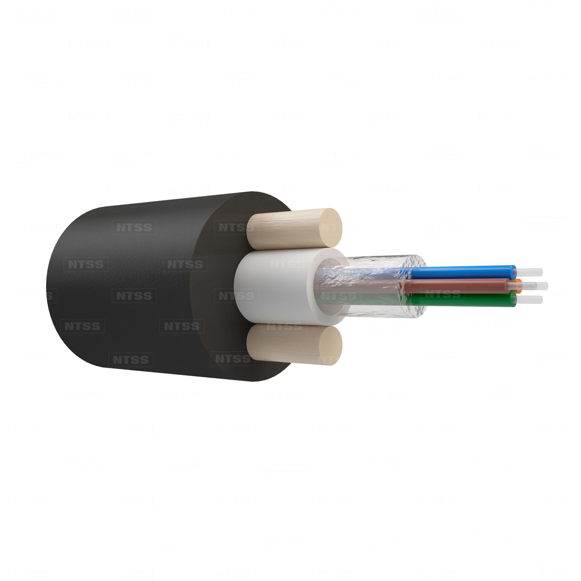 Оптический кабель NTSS дроп-круглый, с центральной трубкой, усилен стеклопрутками, 4 волокна, SM 9/125, G.657.A1, полиэт