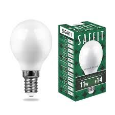 Лампа светодиод. LED 11вт Е14 белый матов. шар (SBG4511) SAFFIT 55138