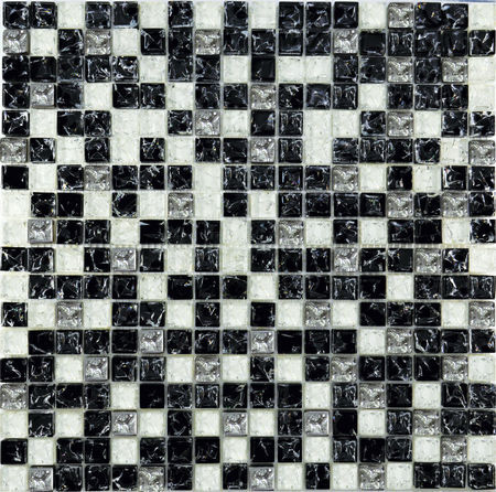 Керамическая плитка Керамин Росмозаика Мозаика стеклянная № 503 микс черный колотый-белый колотый 30х30 (1,5х1,5)
