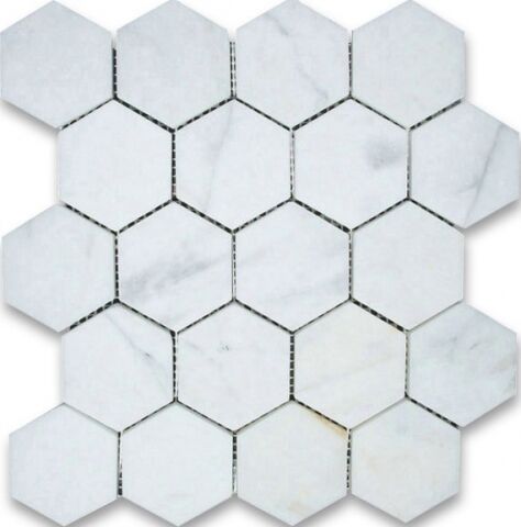 Керамическая плитка Керамин Bode Marble Porcelain BMB8561М1 Calacatta Гексагон Мозаика полированная 26,7х30,8 (6,3х7,3)
