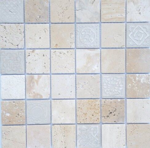 Керамическая плитка Керамин Caramelle Art Stone Travertino Beige Мозаика матовая 30х30x0,8 (4,8x4,8)