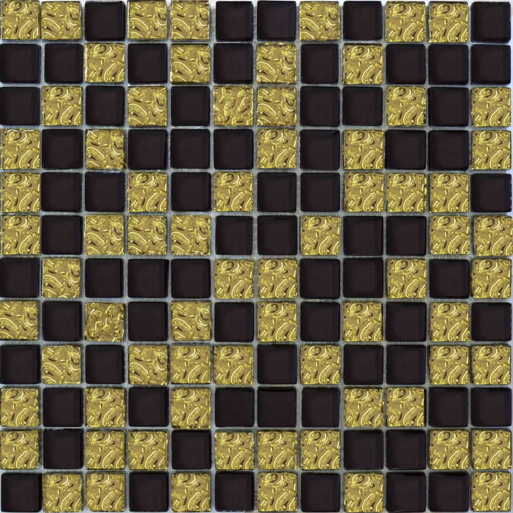 Керамическая плитка Керамин Росмозаика Мозаика стеклянная № 799 Микс золото рифленый низ-шоколад Мозаика 30х30 (2,3х2,3)