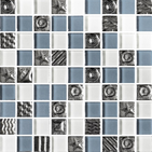 Керамическая плитка Керамин Росмозаика Мозаика стеклянная № 2355 Микс белый-серый-платина рисунок Мозаика 30х30 (2,3х2,3