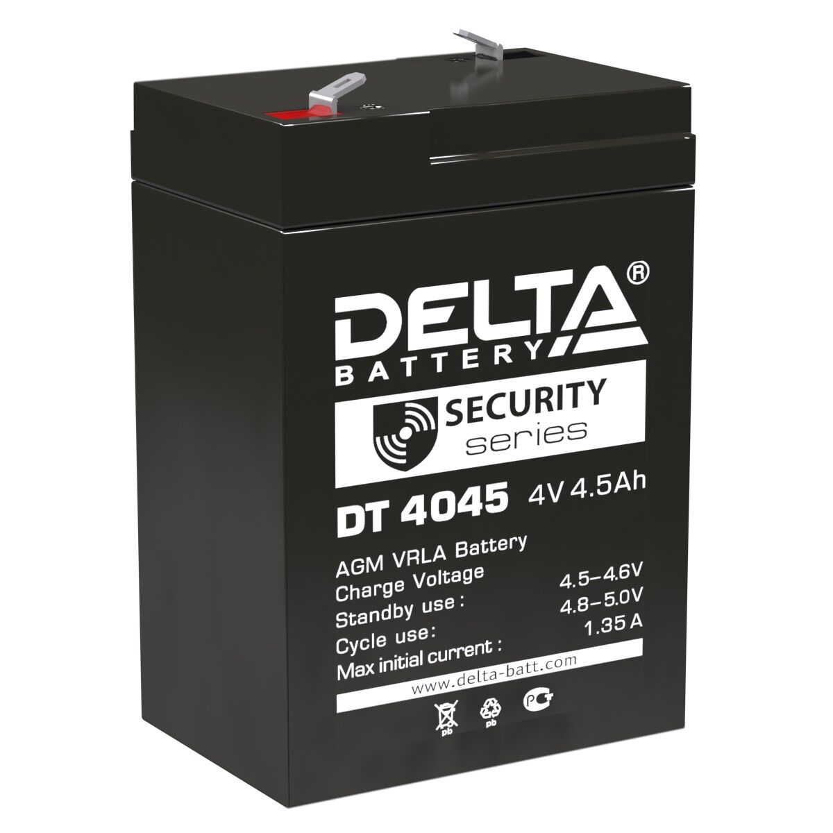 Аккумулятор свинцово-кислотный 4V, 4.5 Ah DT4045 "Delta"