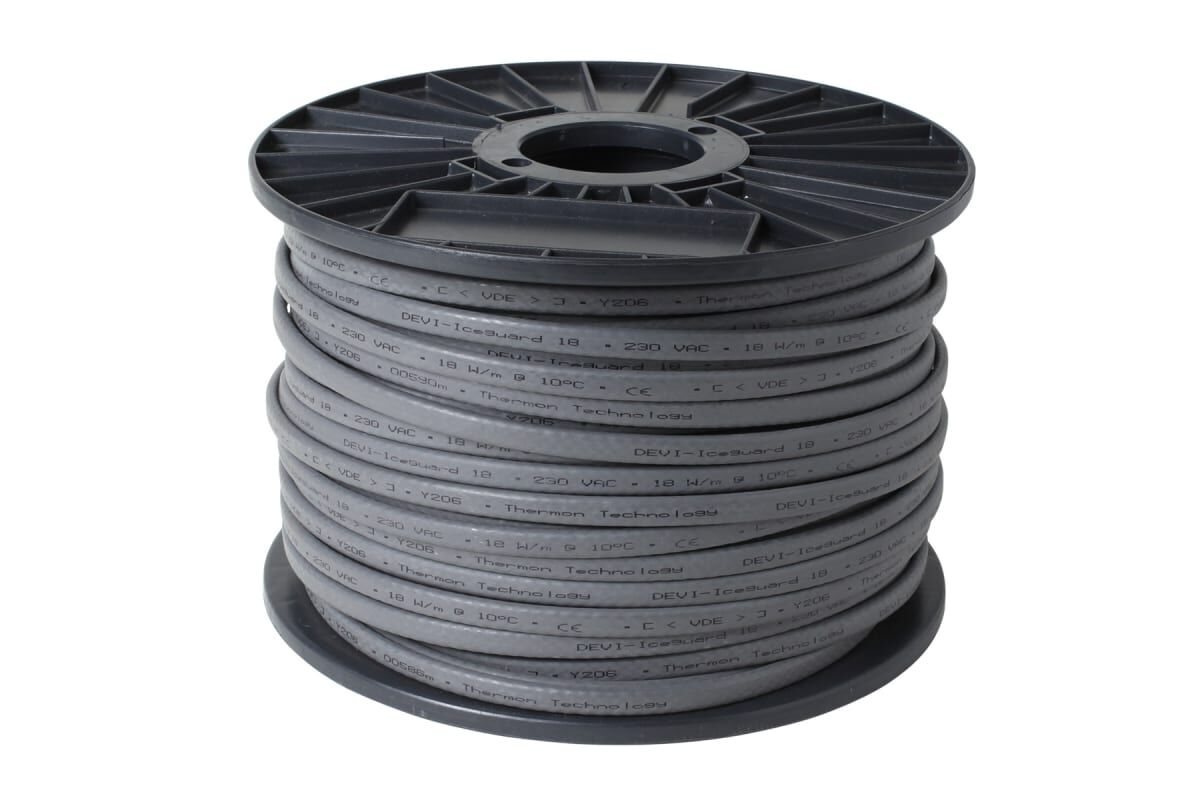 Саморегулирующийся греющий кабель DEVI-Iceguard™ 18 черный (катушка ~750м, ±10%)