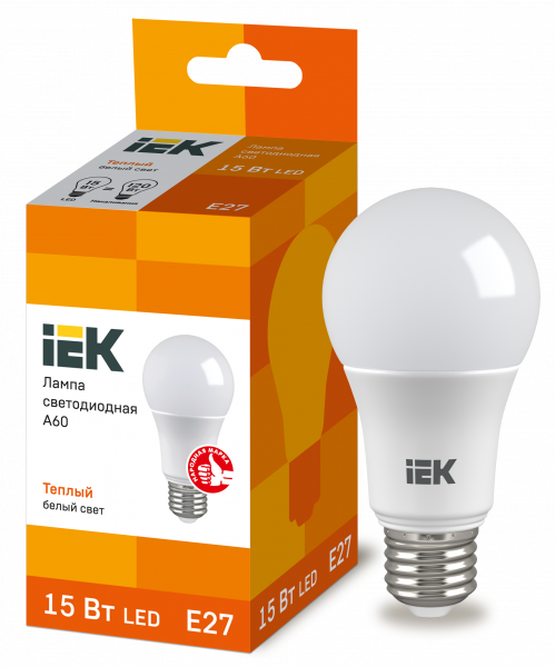 Лампа светодиод. LED 15Вт Е27 3000К 1200Лм ECO IEK LLE-A60-15-230-30-E27