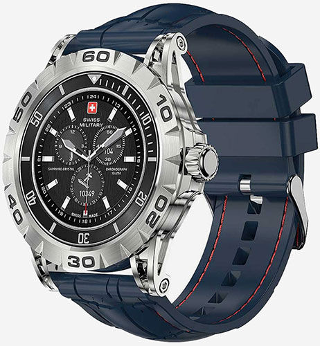 Умные часы и браслет Swiss Military Dom 2, серебристые с силиконовым ремешком синего цвета Dom 2 серебристые с силиконов
