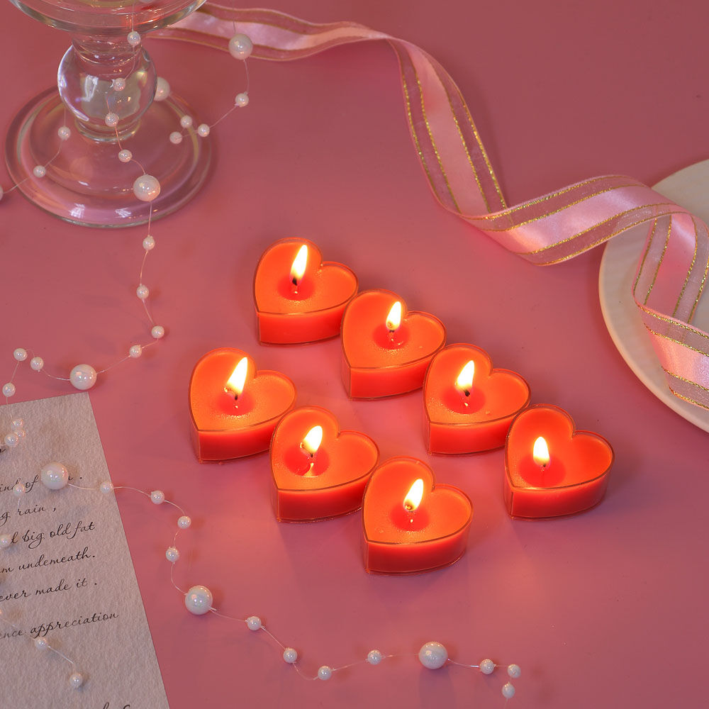 LADECOR Набор свечей в гильзе в виде сердца, 7 шт, парафин, пластик (4x2 см) цвет красный 6