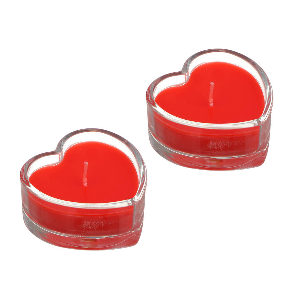LADECOR Набор свечей в стеклянном подсвечнике в виде сердца, 2 шт, парафин, цвет красный 1