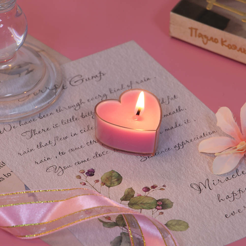 LADECOR Набор свечей в гильзе в виде сердца, 7 шт, парафин, пластик (4x2 см) цвет розовый 7