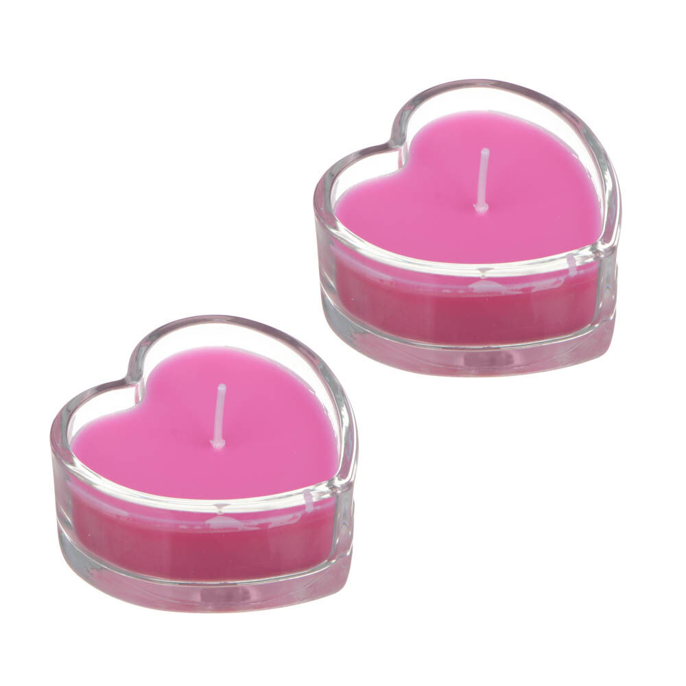 LADECOR Набор свечей в стеклянном подсвечнике в виде сердца, 2 шт, парафин, цвет розовый 1