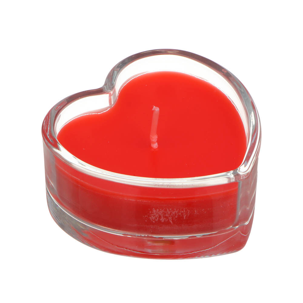 LADECOR Набор свечей в стеклянном подсвечнике в виде сердца, 2 шт, парафин, цвет красный 3