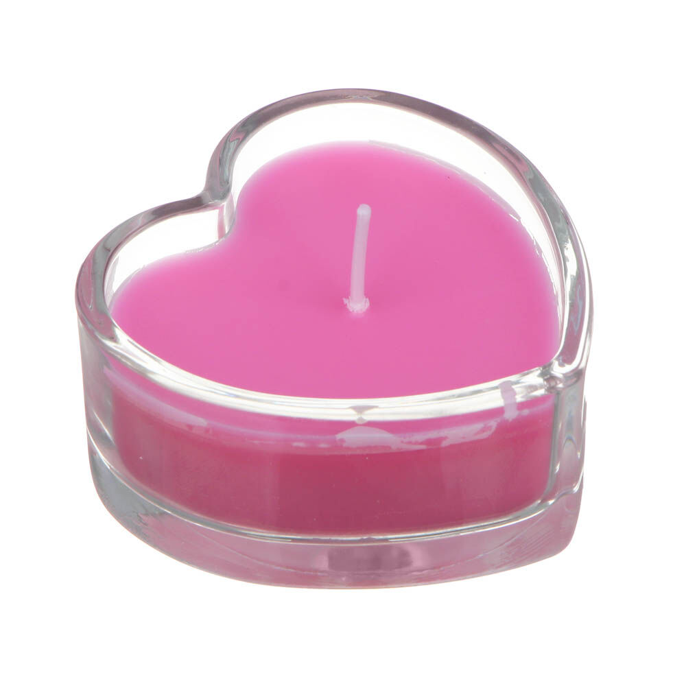 LADECOR Набор свечей в стеклянном подсвечнике в виде сердца, 2 шт, парафин, цвет розовый 3