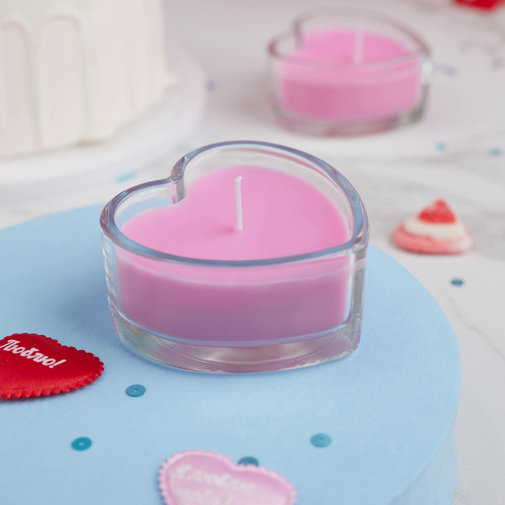 LADECOR Набор свечей в стеклянном подсвечнике в виде сердца, 2 шт, парафин, цвет розовый 8