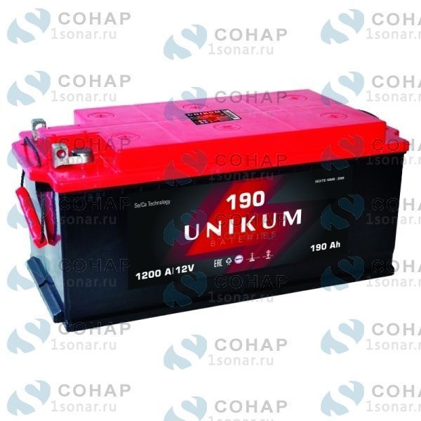 Аккумулятор "UNIKUM" п.п. +справа болт (6СТ-190 АПЗ)