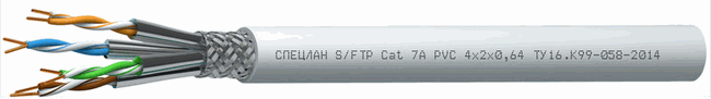 Кабель СПЕЦЛАН S/FTP Cat 7А PVC 4х2х0,64