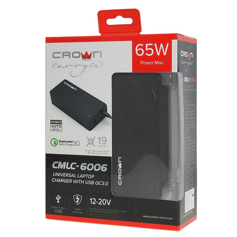 Универсальное зарядное устройство для ноутбуков CROWN CMLC-6006, 65W Crown Micro 78245 #5