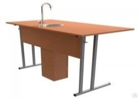 Стол для кабинета химии столешница с пластиковым покрытием и комплектом сантехники, 2х-местный не регулируемый