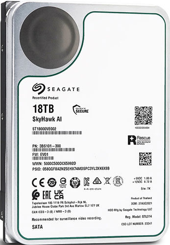 Жесткий диск Seagate SkyHawk AI, 3.5'', 18Tb, SATA III, 7200rpm, 256MB (ST18000VE002) SkyHawk AI 3.5'' 18Tb SATA III 720