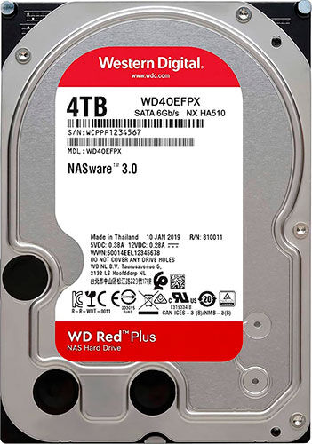 Жесткий диск Western Digital Red Plus, 3.5, 4Tb, SATA III, 5400rpm, 256MB (WD40EFPX) Red Plus 3.5 4Tb SATA III 5400rpm 2