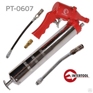 Шприц смазочный Intertool PT-0607 (400мл) пневматический с насадками для выдавливания густой смазки #1
