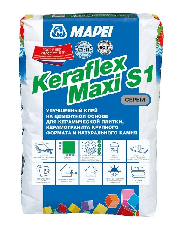 Клей для плитки и керамогранита Keraflex Maxi S1 серый, 25 кг