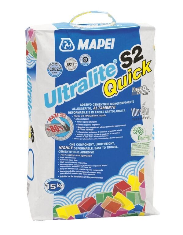 Клей для плитки и камня Mapei Ultralite S2 Quick белый, 15 кг