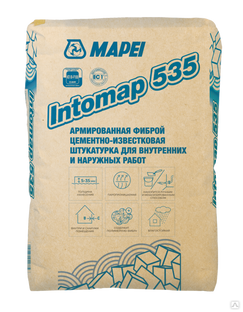 Штукатурка цементно-известковая армированная фиброй Mapei Intomap 535, 25 кг 
