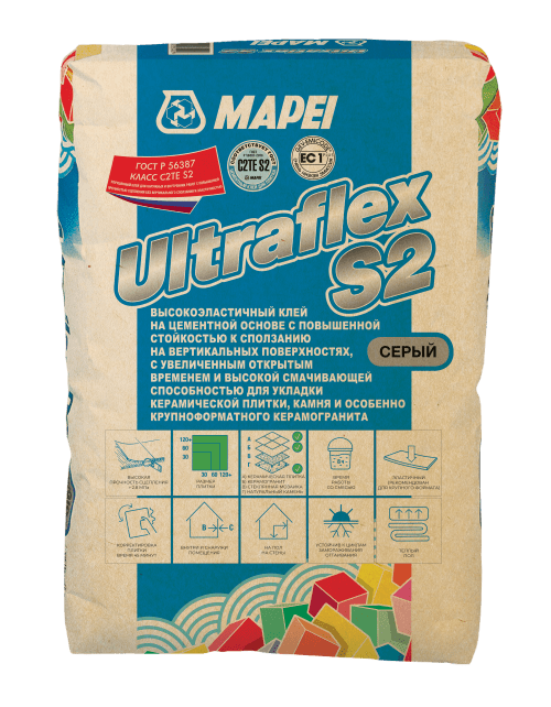 Клей для плитки и камня Mapei Ultraflex S2 серый, 25 кг